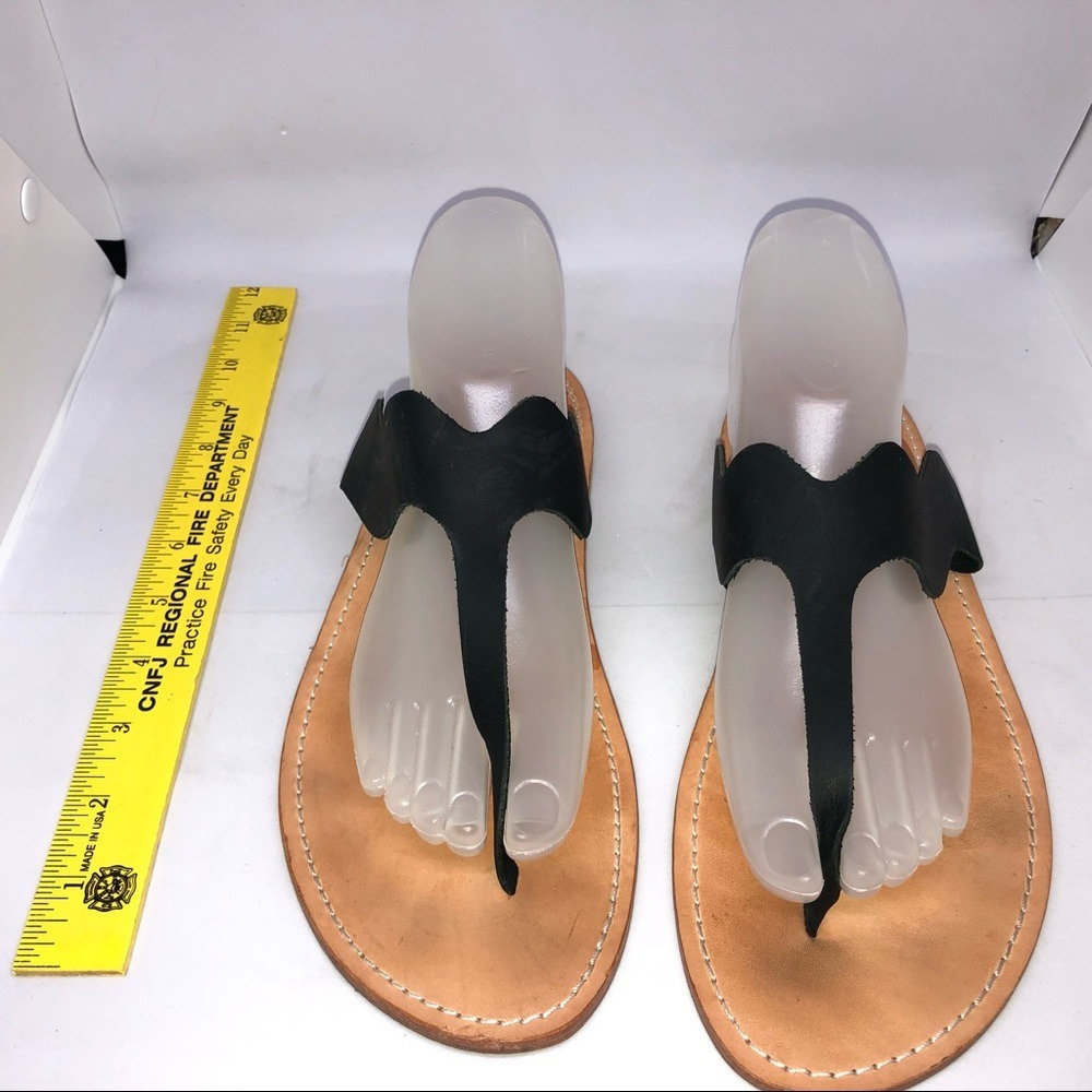 JB Black Leather Toe Thong Flip Flop Sandals‎ Size 9.5 Resortwear Beach Vacation